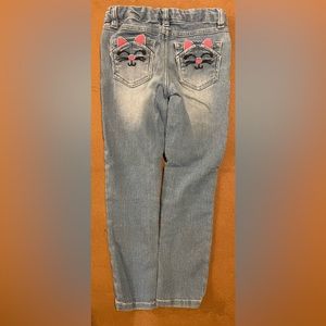Wallflower Girl kids jeans, size 6, cat decor